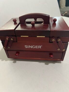 Vintage Wood Singer Accordion Sewing Box